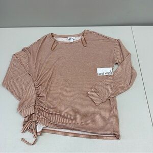 Nine West Brown Striped Top with Drawstring size Small